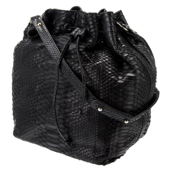 HUNTING SEASON Python Black Bucket Bag - Picture 1 of 8